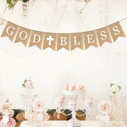 Party Decoration Communion Banner Christening Garland Burlap The Rustic Bunting God Bless Baptism