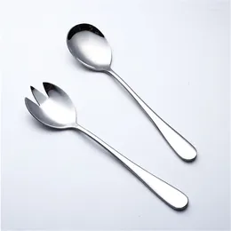 Flatware Sets 2Pcs/Set Stainless Steel Salad Spoon Fork Servers European Style Serving Cutlery Set - Kitchen Tools