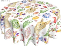 Table Cloth Easter Rabbits Egg Watercolour Tablecloth Round Tablecloth 60 Inch Stain and Water Resistant Table Cover Washable Dining Decor Y240401