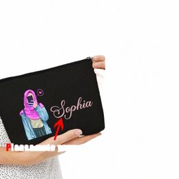 persalised Custom Name Hijabi Girl Makeup Bag Travel Organizer Pouch Muslim Girls Gifts Zipper Pouches Cosmetic Bags Eid Gifts m2RP#