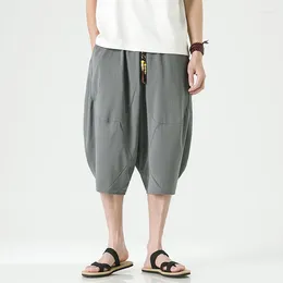 Men's Pants Men Harem Summer Cotton Linen Drawstring Trousers Streetwear Jogging Loose Casual Wide Leg Calf-Length 5XL