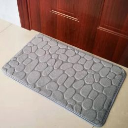 Household Non-slip Coral Velvet Floor Mats Embossed Stone Household Memory Foam Embroidered Bathroom Thickening Water-absorbent