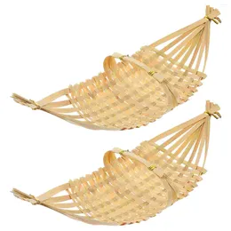 Plates 2 Pcs Plate Bamboo Lampshade Basket With Lid Woven Storage Weaving Decorative Refreshment Tray