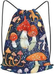 mushrooms Drawstring Backpack Waterproof Adjustable Lightweight Gym Drawstring Bag Sports Dance Sackpack 16" X 14" M0up#