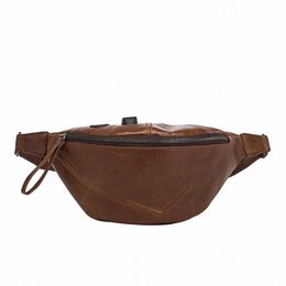 new Quality Leather men Casual Fi Brown Travel Fanny Waist Belt Bag Chest Pack Sling Bag Design Phe Case Pouch Male 201 f5SY#
