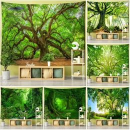 Tapestries Joyous Morning Forest Tapestry Wall Hanging For Towering Tree Natural Scenery Room Decors Aesthetic Walls Art Home Decorations