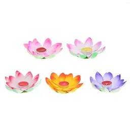 Candle Holders 5 Pcs Lotus Shape Light LED Tea Lights Candles Swimming Pool Flowers Decoration