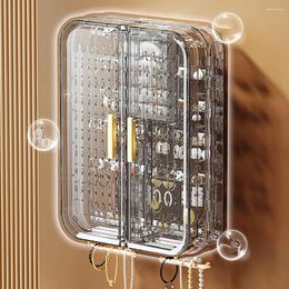 Jewellery Pouches Display Cabinet Transparent Wall Mounted Organiser With Multi-shaped Hooks For Earrings Rings Preppy