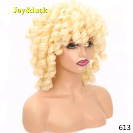 Wigs Synthetic Short 613 Blonde Curly With Bangs Wig For Women Cosplay Full Machine Female Natural Hair Wigs