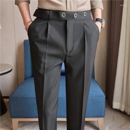 Men's Suits Fashion Waistband Design For Casual Pants Men Black Business Formal Suit Male Slim Fit Office Social Trousers 2024 Spring