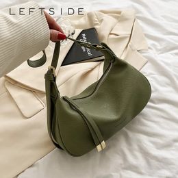LEFTSIDE Shoulder Side Bags for Women Leather Female Spring Trend Fashion Saddle Bag Green Handbags and Purses 240318