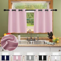 Kitchen Blackout Window Curtains Thermal Insulated Short Curtain for Bedroom Living Room Home Decor Grommet Top Small Drapes