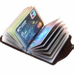 busin Card Holder Anti-theft ID Credit Card Holder Fi Women's 24 Cards Slim PU Leather Pocket Case Coin Purse Wallet D0U2#