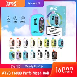 ATVS 군함 퍼프 일회용 vaper 1600 16k 퍼프 e 담배 담배 담배 vape 일회용 vapes 펜 장치 750mah