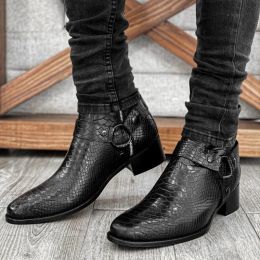 Boots Men Boots Leather Crocodile Pattern Belt Fashion Business Casual Party Daily Versatile Men Shoes