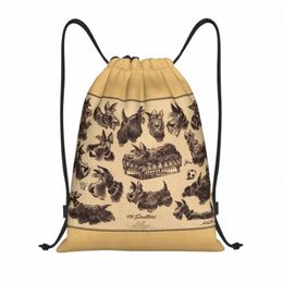 vintage Scottie Dog Drawstring Bags Women Men Foldable Gym Sports Sackpack Scottish Terrier Training Backpacks S6jn#