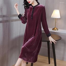 Casual Dresses Real Velvet Dress In Autumn Loose Wife Elegant Temperament Noble Foreign Style