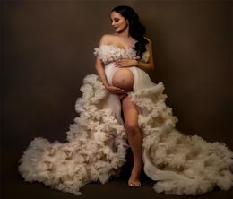 V Neck Ruffles Prom Dresses for Pregnant Women Front Split Evening Dress Maternity Gowns for Po Shoot5692381