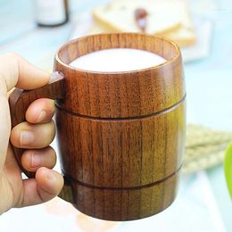 Cups Saucers Natural Wooden Beer Mug Retro 320ml Tea Drink Cup Rustic Wood Drinking Coffee With Handle Drinkware For Bar Living Room