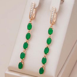 Dangle Earrings Kienl Trend Vintage Long Tassel Earring 585 Rose Gold With Green Natural Zircon Women Drop Bride Wedding Jewelry