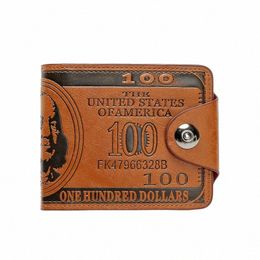 one Hundred Dollars Print Men's Short Wallet US 100 Bucks Pattern Funny Small Mey Bag ID Bank Card Holder Male Purse Bill Clip F8eb#