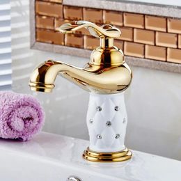 Bathroom Sink Faucets 1PC Basin Gold Faucet Brass With Diamond/crystal Body Tap Luxury Single Handle And Cold