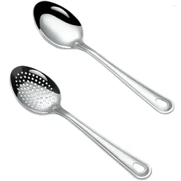 Spoons 2 Pcs Stainless Steel Serving Spoon Slotted For Cooking Utensils Ergonomic Portable