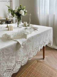 Table Cloth 100% Cotton White Embroidery Lace Flower Tablecloth for Home Wedding Party Decoration Table Cloth Luxurious Table Cover Y240401
