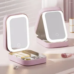 Storage Boxes Makeup Case Portable Led Mirror Cosmetic Box With Multi Compartments For Jewellery Organisation Dustproof