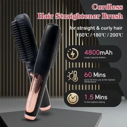 Electric Hair Brushes Multifunctional Cordless Straightener Brush Fast Heating Comb Antiscalding Ceramic Curler 240315