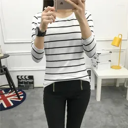 Women's T Shirts VOLALO Stripes Womens T-Shirt O Neck Skinny Long Sleeve Clothes Women Slim Under Wear Tshirt Casual Top Tees For Female