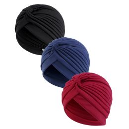 3PCS/LOT Knotted Ruffle Turban Ladies Soft Headscarf Casual Streetwear Female Muslim Hijab Indian Hats Cancer Chemo Cap Turbante