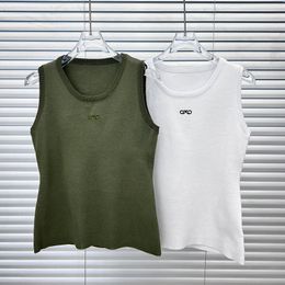 Embroidered Women Tanks Singlets Designer Knitted White Green Tank Tops Summer Casual Daily Knits Tees