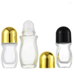 Storage Bottles Roll On 30ml 50ML Clear Frosted Glass Essential Oil Massage Vials Big Ball Cosmetic Perfume Refillable Roller