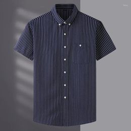 Men's Casual Shirts Summer Men Striped Short Sleeve Shirt Dress Pure Color Business Button Up Big 8XL Social Korean Clothes