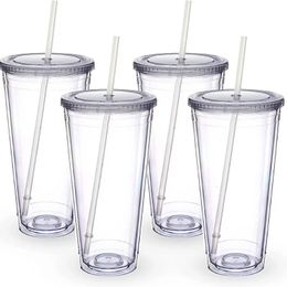 32oz Double Wall Clear Plastic Tumblers with Lids and Straws Large Capacity Acrylic Car Cup Reusable Insulated Cups 124pcs/set 240315