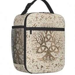 tree Of Life With Triquetra And Futhark Pastel Gold Insulated Lunch Bag Viking Norse Yggdrasil Portable Thermal Cooler Bento Box 78ho#