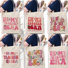 Colourful Letters Pattern Canvas Tote Bag, Versatile Lightweight Shop Bag, Teacher Gift Bag On Christmas And Halen e0HD#