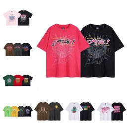 Summer new Sp5der 555555 Spider web foam print mens and womens loose casual round neck short sleeved T-shirt trend