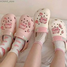 home shoes Cute Piggy Decor Vented Clogs Slides Platfrom Outdoor Beach Sandals Summer Girls Slippers Women Shoes Y240401