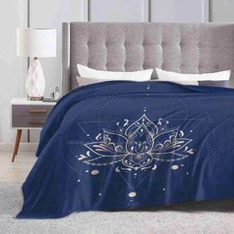 Blankets Lotus Dark Creative Design Light Thin Soft Flannel Blanket Mandala Flower Geometric Dots Watercolor Neutral Navy Boho
