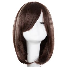 Wigs Brown Wig FeiShow Synthetic Heat Resistant Fibre Middle Part Line With Bangs Hairpieces Short Wavy Picture Colour Hair Peruca