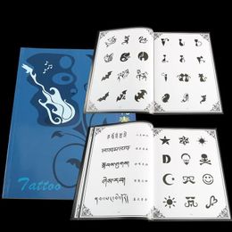 Tattoo Book Five Stars English Letter Feather Symbol Small Skull Butterfly Cat Black White Color Manuscript 240318