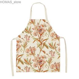 Aprons Simple Floral Print Pattern Linen Hand Wipe Sleeveless Waist Apron Adult Home Decoration Apron Kitchen Cleaning Coffee Delantal Y2404010WEL