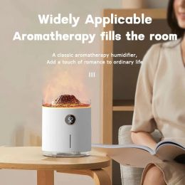 350ML Two-color Flame Aromatherapy Humidifier Tpye-c Charging Essential Oil Jellyfish Puff Ring Spray Digital Display Humidifier