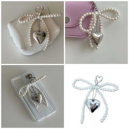 Keychains Delicate Beaded Key Chain Handmade Bow Shaped Keyring Heart Keychain Ornament Pearl Decoration For Bags And Phones