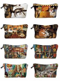 cat Double Sided Printed Cosmetic Bag Women Makeup Bag Cool Fi Storage Bags Ladies Toiletry Bag Portable Unisex Pencil Case C640#