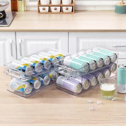 Kitchen Storage Beverage Rack Transparent Rolling Organizer Capacity Two-layered Beer With Automatic For Neat