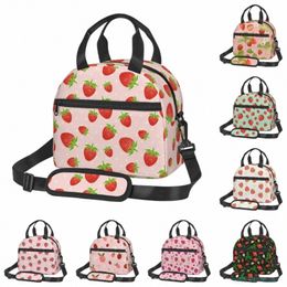 strawberry Lunch Bag for Girls Women Insulated Lunch Box for School Work Picnic Cooler Tote Bag with Adjustable Shoulder Strap U2pE#