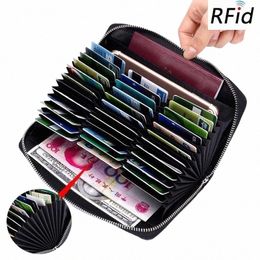 genuine cow Leather anti theft 36 Card Holder Credit Card Case Organiser passport Wallet Men RFID Blocking card Wallets Purse i5Y4#